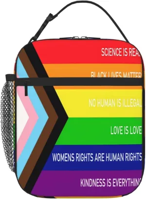 Rainbow Progress Pride Flag Kindness Is Everything Insulated Lunch Bag Reusable Lunch Box Picnic Organizer Portable Tote Bags Thermal Container Ice Pack Food Handbag for Work Travel Gym