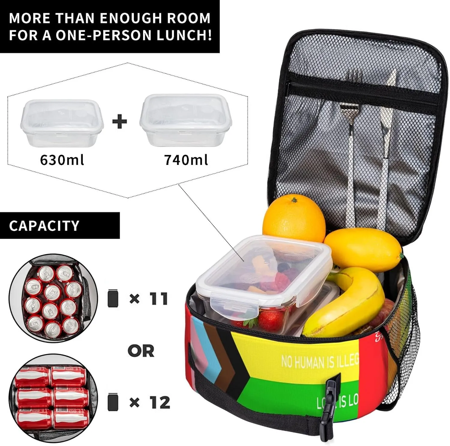 Rainbow Progress Pride Flag Kindness Is Everything Insulated Lunch Bag Reusable Lunch Box Picnic Organizer Portable Tote Bags Thermal Container Ice Pack Food Handbag for Work Travel Gym