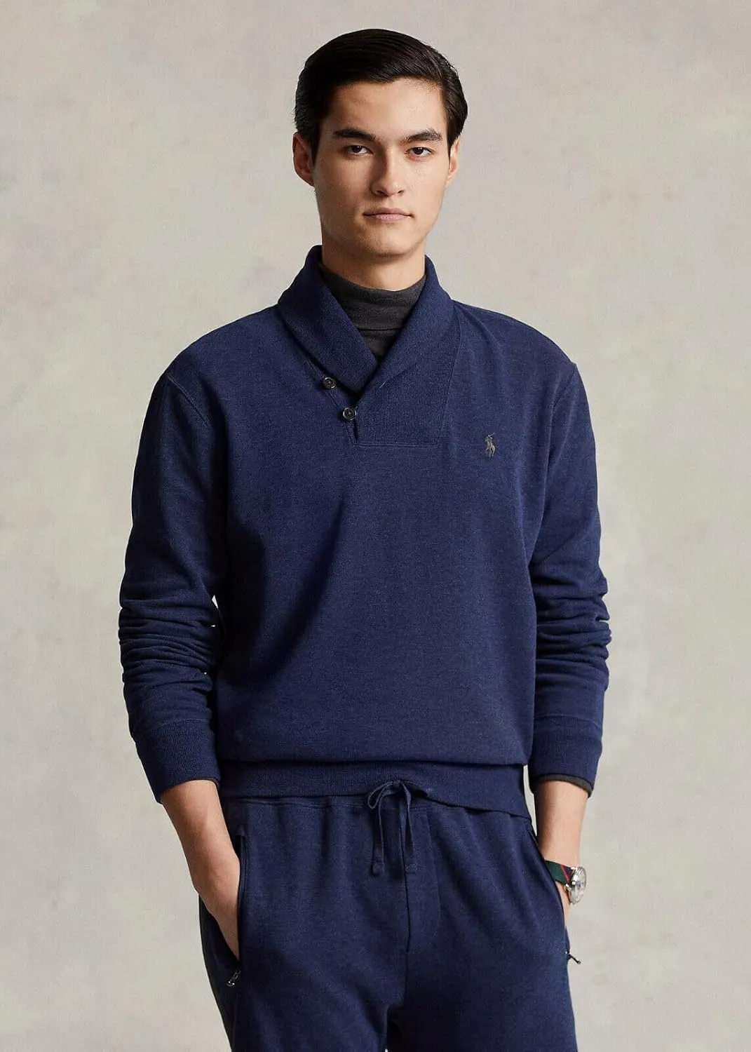 Ralph Lauren Men's Shawl Neck Estate Long Sleeve Rib Sweater