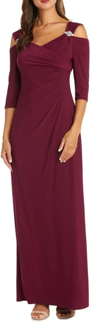 R&M Richards Women's Gathered Off The Shoulder V-Neck Gown