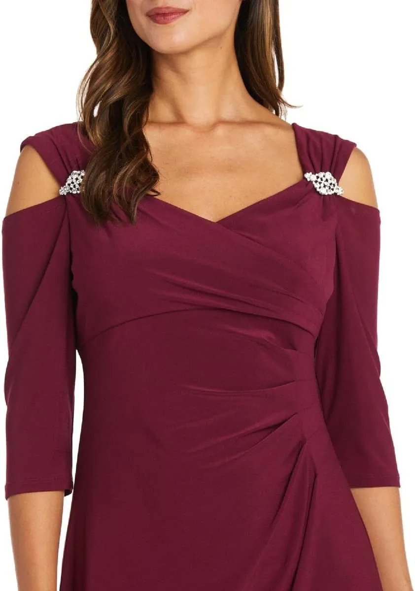 R&M Richards Women's Gathered Off The Shoulder V-Neck Gown