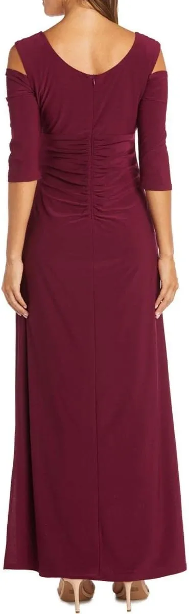R&M Richards Women's Gathered Off The Shoulder V-Neck Gown
