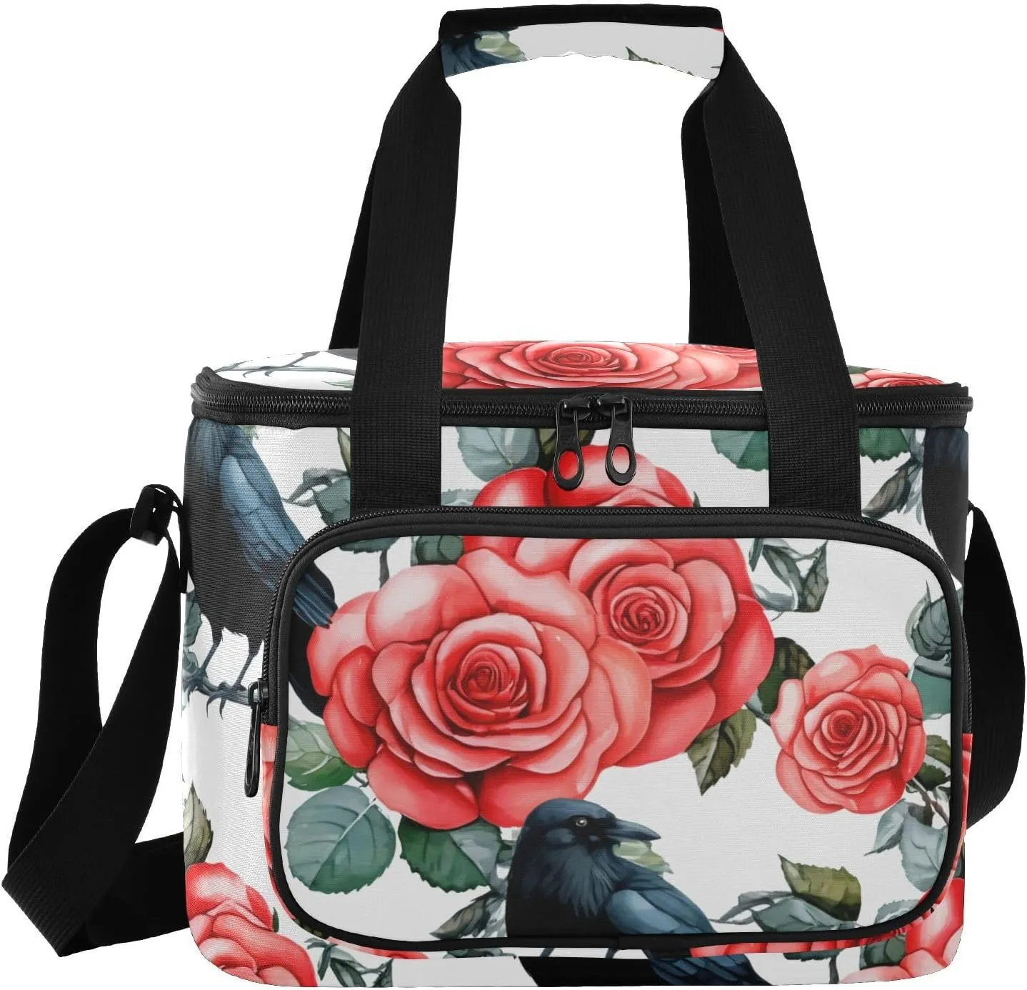 Raven Rose White Insulated Cooler Bag for Women Men Leakproof 24 Can Camping Car Coolers for Beach Work Road Trip