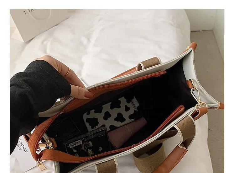 Realaiot Casual Canvas Big Capacity Tote Bags For Women Contrast Color Shopper Women Handbag Fashion Striped Shoulder Bag Women's Bag New