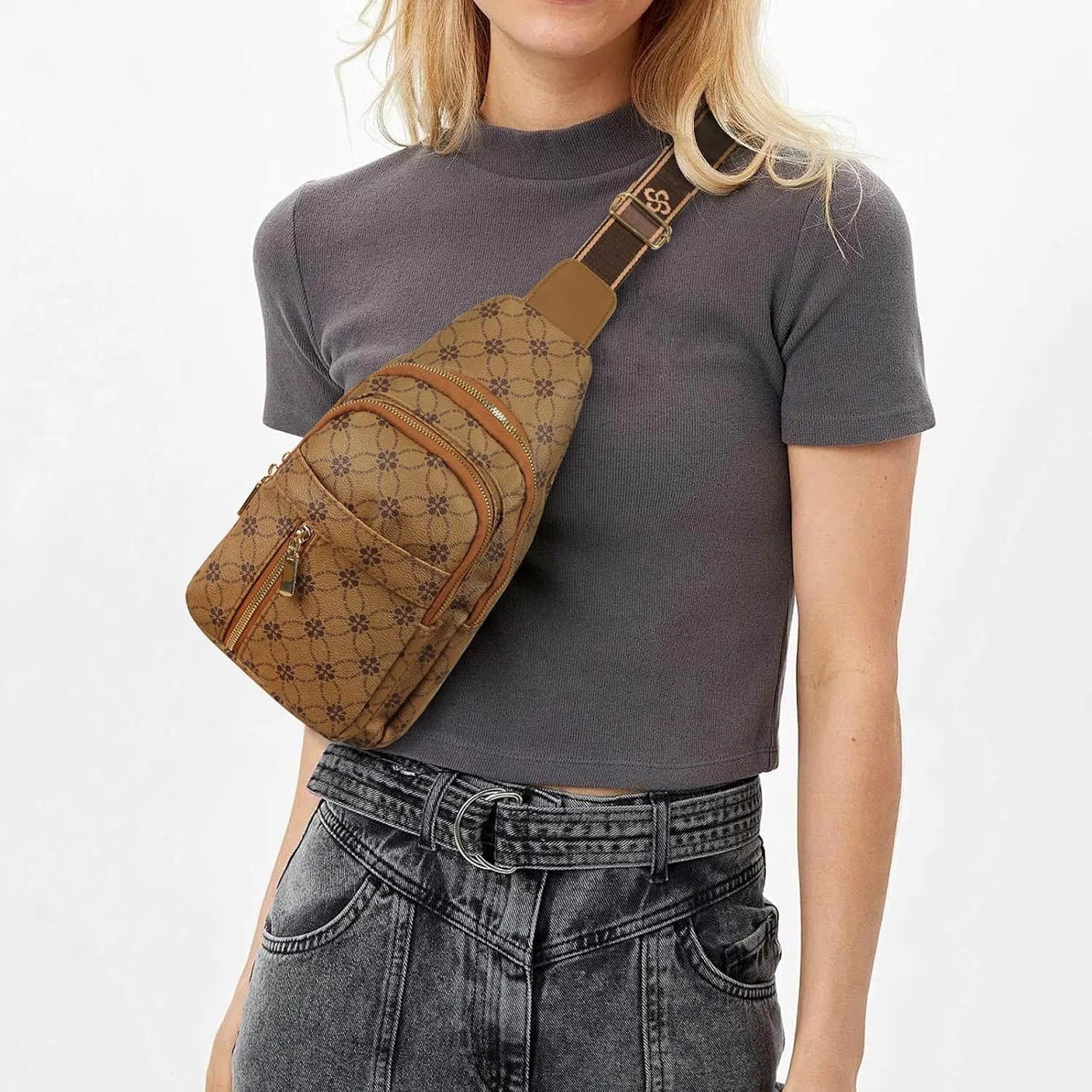 Relang Sling Bag for Women Crossbody, Leather Cross Body Fanny Packs for Women, Trendy Chest Bag for Travel and Daily Use