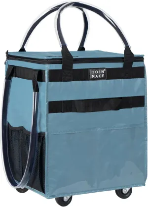 Reusable Grocery Bag On Wheels Shopping Trolley with 8 Pockets and Zipper Cover Foldable Rolling Tote, Heavy Duty Handles, Carries Up to 22 LBS (Small, Blue)