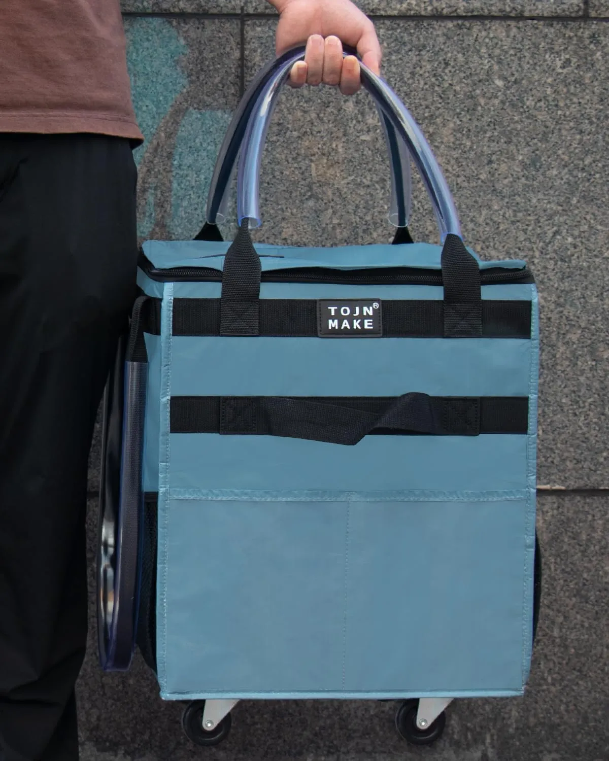 Reusable Grocery Bag On Wheels Shopping Trolley with 8 Pockets and Zipper Cover Foldable Rolling Tote, Heavy Duty Handles, Carries Up to 22 LBS (Small, Blue)