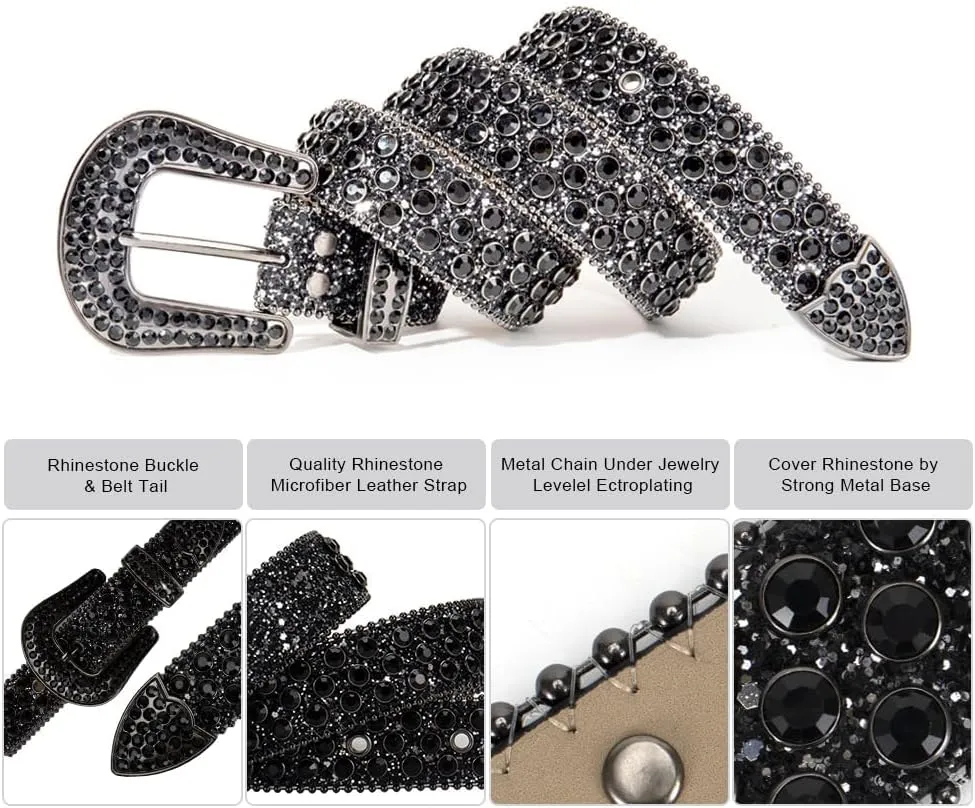 Rhinestone Belt - Shining Diamond Studded Belt for Men & Women - Cowgirl Cowboy Punk Y2K Style