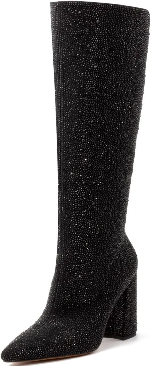 Rhinestone Boots for Women Sparkly Cowgirl Boots Pointed Toe Chunky Heels Rhinestone Cowboy Boots