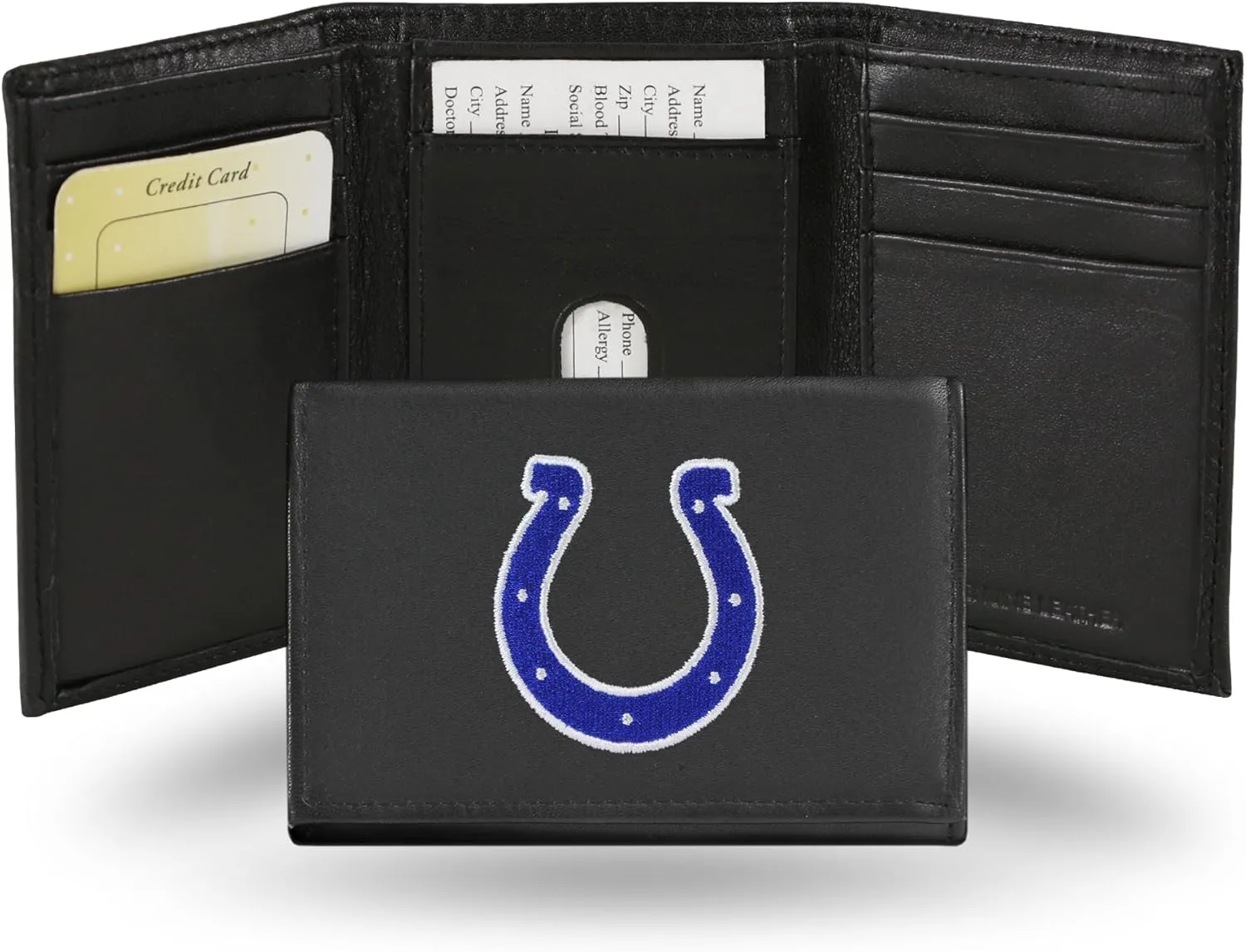 Rico Industries NFL Embroidered Genuine Leather Tri-fold Wallet 3.25" x 4.25" - Slim