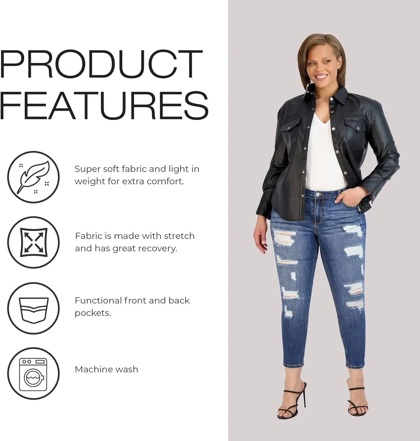 Ripped Denim Plus Size Jeans for Women - Cuffed Hem Stretchy Jeans, Ladies High-Waisted Pants