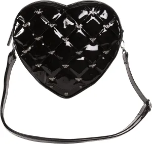 Rock Rebel Quilted Flying Bat Studded Mina Women’s Shoulder Bag Heart Shaped Dracula Purse (Glossy Black)