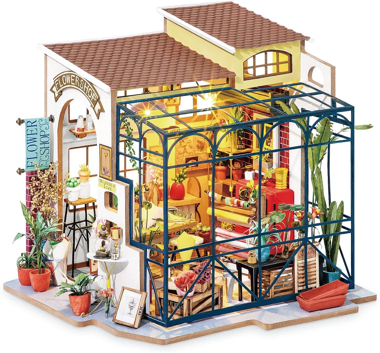 Rolife DIY Miniature Doll House Kit with Furniture for Children Adult Wooden Kits Toy (Emily's Flower Shop)