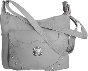 Roma Leathers Concealment Purse - Premium Cowhide Leather - Grey - Studded - Dual Gun Entry - Adjustable Shoulder Strap - Designed in USA - 30 Day Manufacture Warranty