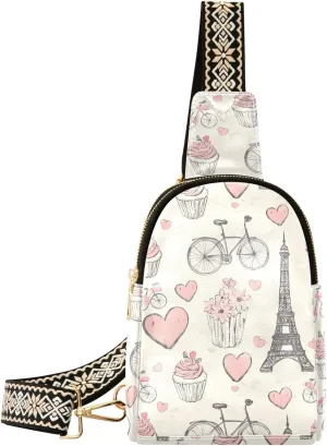 Romantic Paris Mini Crossbody Bag with Full-Print PU Leather Fashion Waist Pack with Adjustable Strap & Card Holder Great for Hiking Fishing Beach Travel & More
