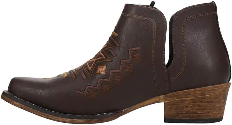 ROPER Womens Ava Embroidered Snip Toe Casual Boots Ankle Low Heel 1-2" - Brown