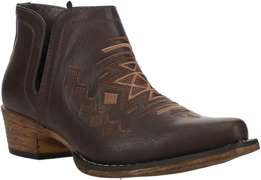 ROPER Womens Ava Embroidered Snip Toe Casual Boots Ankle Low Heel 1-2" - Brown