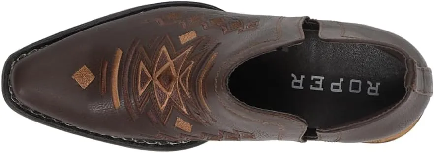 ROPER Womens Ava Embroidered Snip Toe Casual Boots Ankle Low Heel 1-2" - Brown