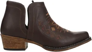 ROPER Womens Ava Embroidered Snip Toe Casual Boots Ankle Low Heel 1-2" - Brown