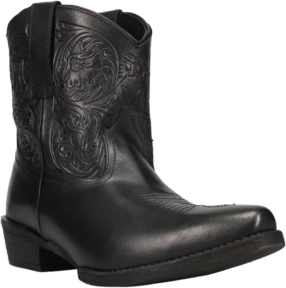 ROPER Womens Dusty Embossed Snip Toe Casual Boots Ankle Low Heel 1-2" - Black