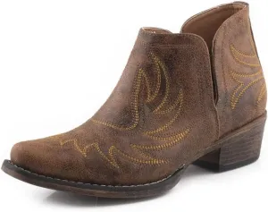 ROPER Womens Riley Shorty Embroidered Snip Toe Casual Boots Ankle Low Heel 1-2" - Black