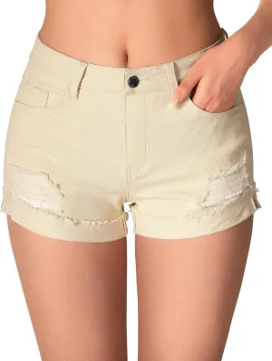 roswear Women's Ripped Mid Rise Stretchy Denim Jeans Shorts