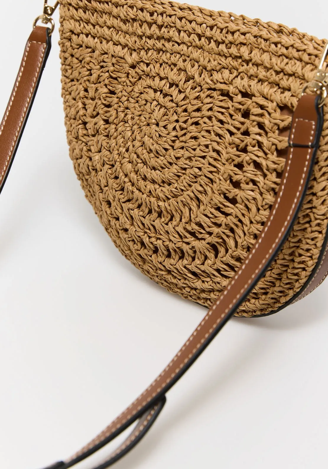 Round Rustic Crossbody Bag - Camel