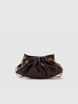 Ruched Chained Vegan Leather Shoulder Bag