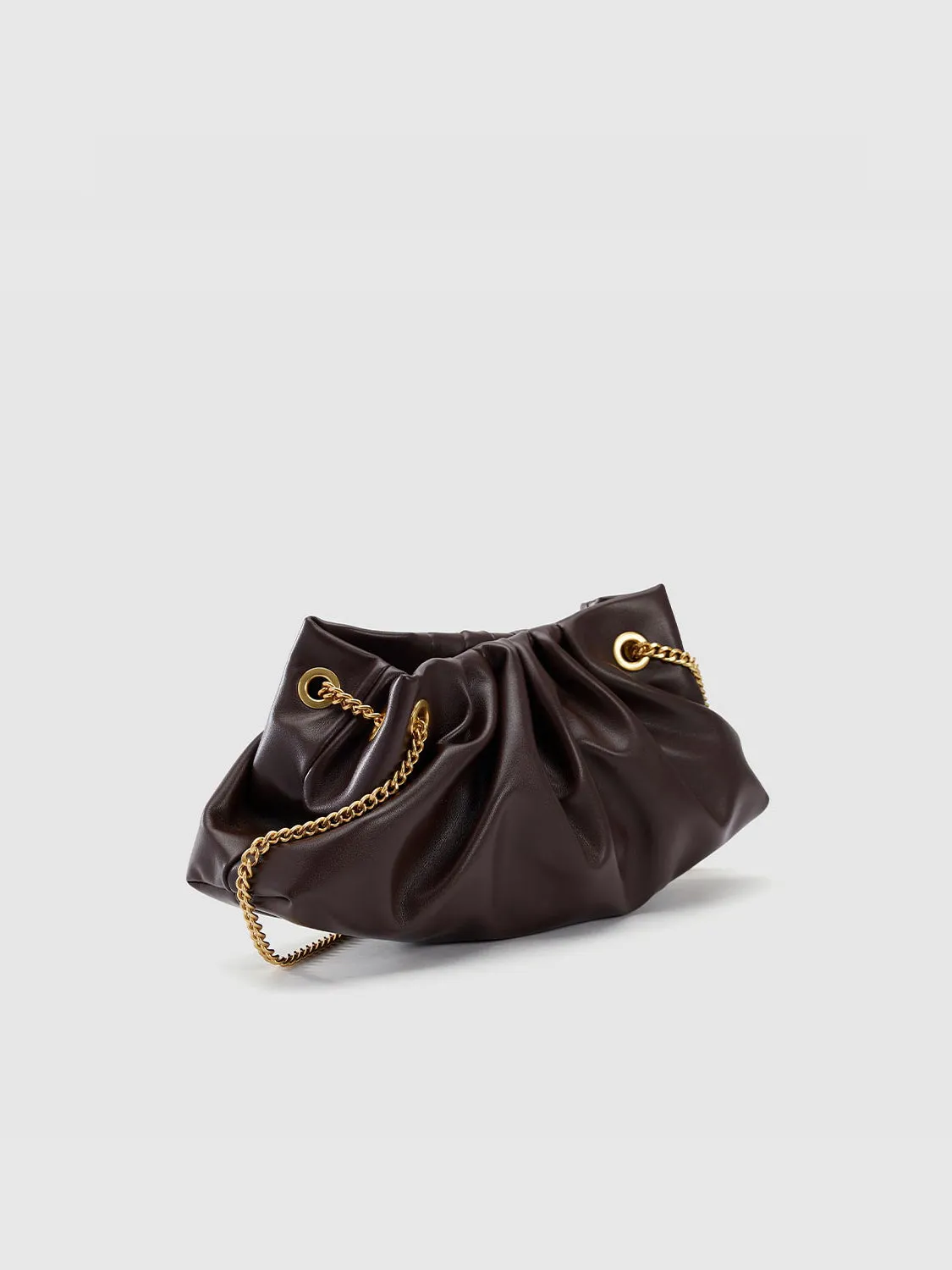 Ruched Chained Vegan Leather Shoulder Bag