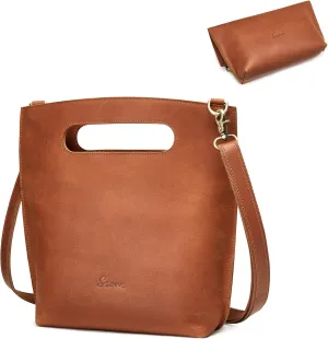S-ZONE Women Vintage Genuine Leather Crossbody Bag Distressed Foldable Clutch Top Handle Handbag Purse