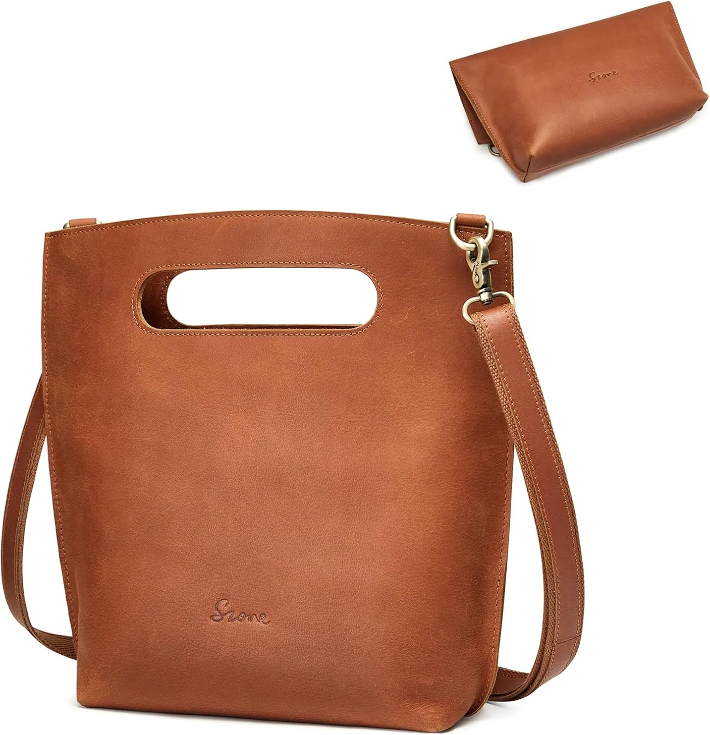 S-ZONE Women Vintage Genuine Leather Crossbody Bag Distressed Foldable Clutch Top Handle Handbag Purse