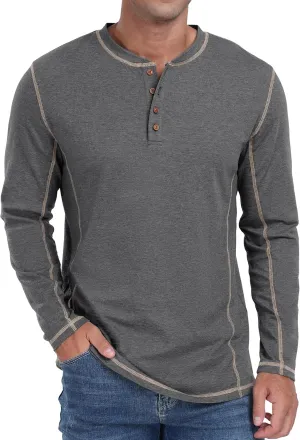 Sailwind Men's Henley Shirts Long Sleeve Casual Classic Tee Cotton Button Henley Maverick T-Shirts