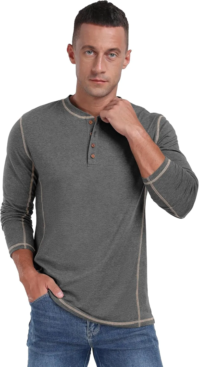 Sailwind Men's Henley Shirts Long Sleeve Casual Classic Tee Cotton Button Henley Maverick T-Shirts
