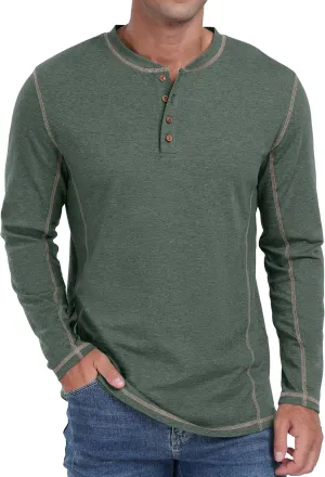 Sailwind Men's Henley Shirts Long Sleeve Casual Classic Tee Cotton Button Henley Maverick T-Shirts