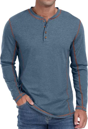Sailwind Men's Henley Shirts Long Sleeve Casual Classic Tee Cotton Button Henley Maverick T-Shirts