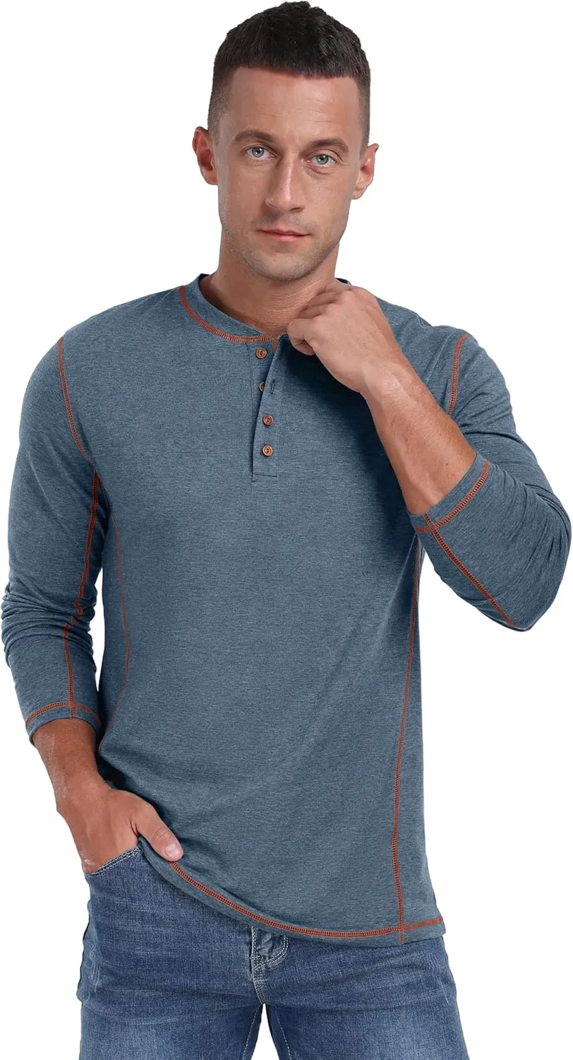 Sailwind Men's Henley Shirts Long Sleeve Casual Classic Tee Cotton Button Henley Maverick T-Shirts