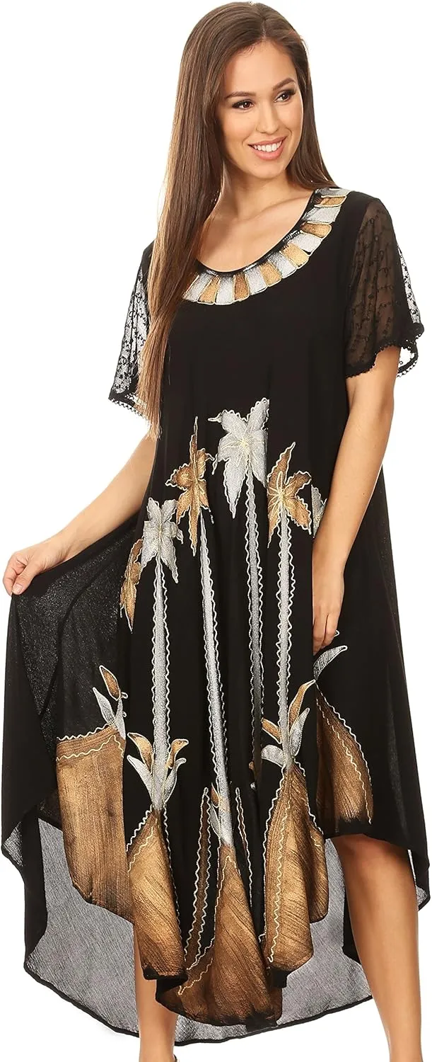 Sakkas Watercolor Palm Tree Tank Caftan Dress