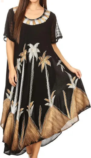 Sakkas Watercolor Palm Tree Tank Caftan Dress