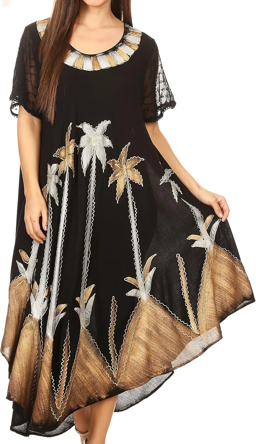 Sakkas Watercolor Palm Tree Tank Caftan Dress