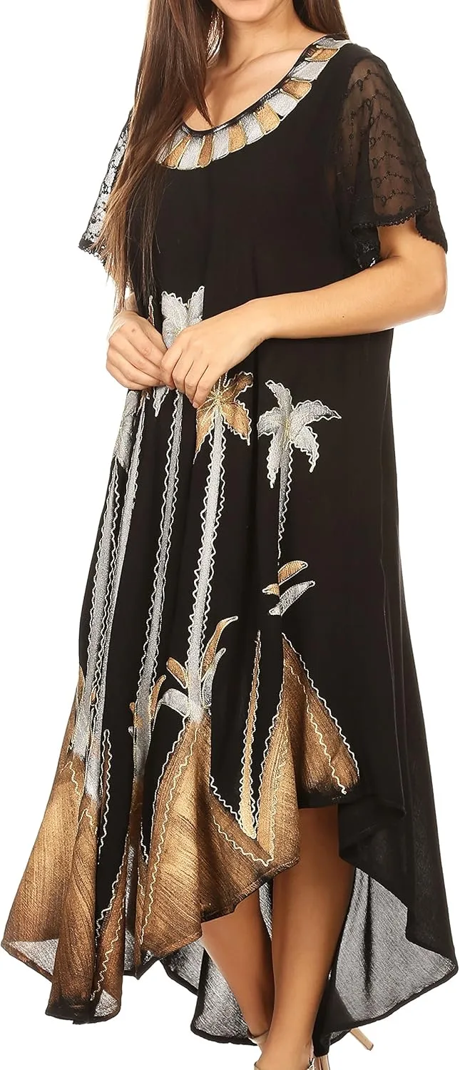 Sakkas Watercolor Palm Tree Tank Caftan Dress