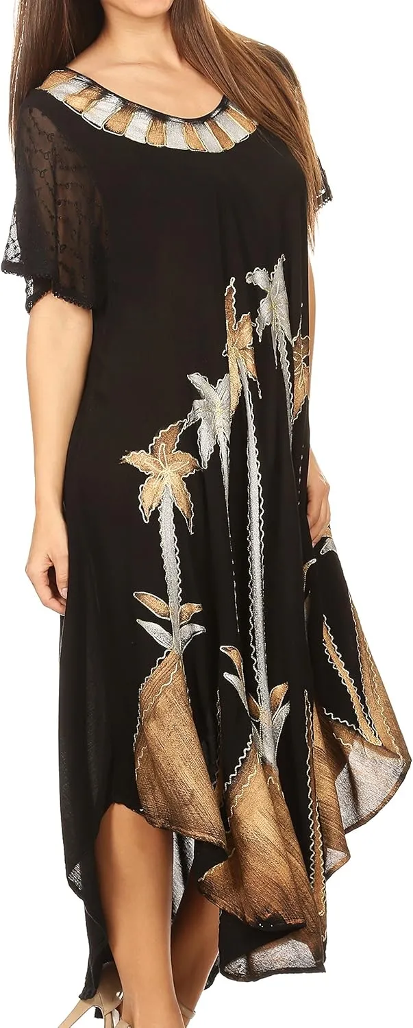 Sakkas Watercolor Palm Tree Tank Caftan Dress
