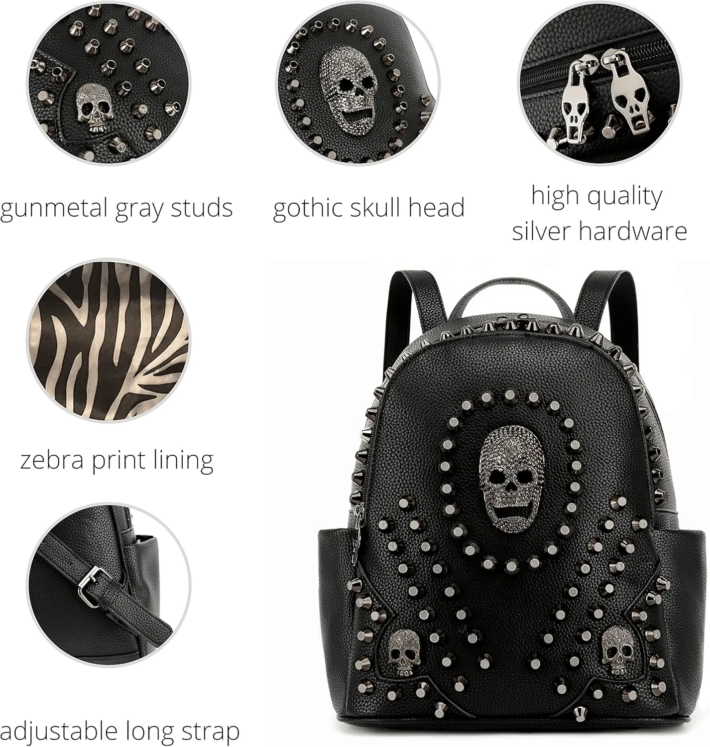 Scarleton Studded Skull Bag for Women, Vegan Leather Punk Rock Rivet Bag, Shoulder Bag H1417