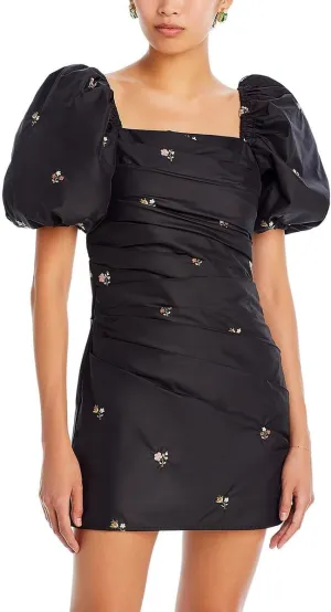 Sea Ny Women's Rubina Embroidered Taffeta Draped Mini Dress
