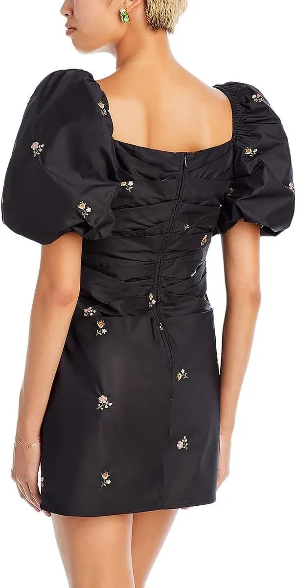 Sea Ny Women's Rubina Embroidered Taffeta Draped Mini Dress