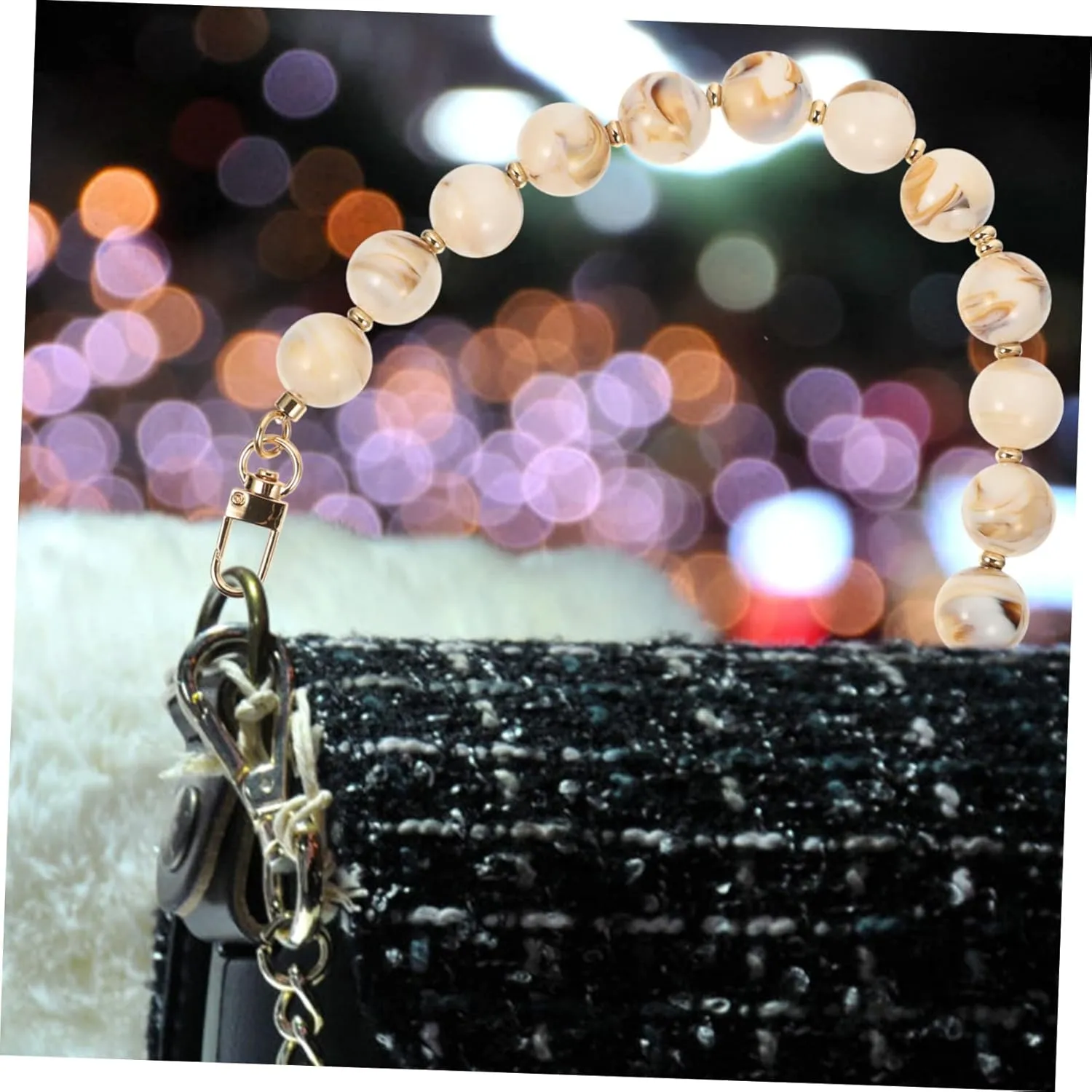 SEWACC Bag Hand Chain Resin Bag Strap Purse Chains for Handbags Purse Light Handbag Light Imitation Pearl Bag Straps for Handbags Beaded Handbag Chain Messenger Bag Alloy Chained