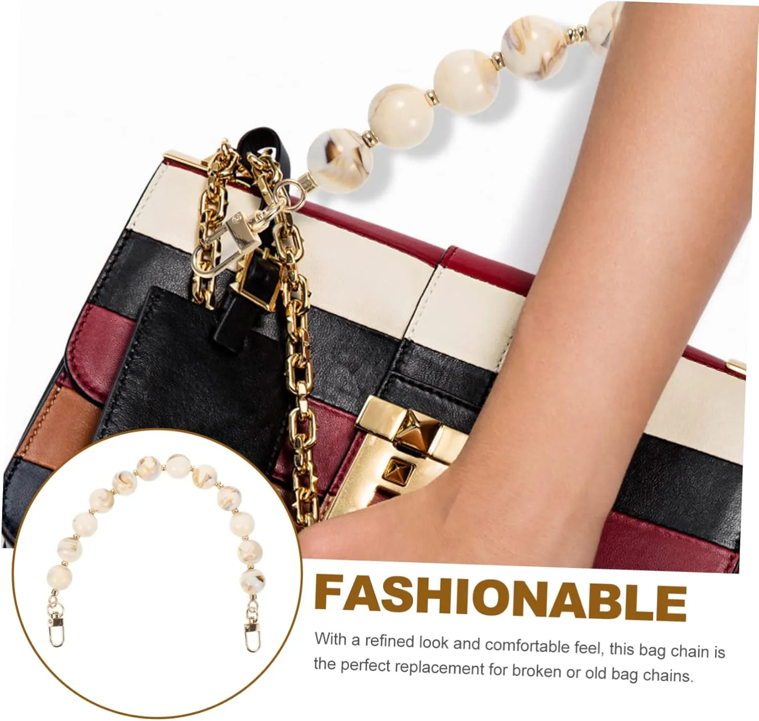 SEWACC Bag Hand Chain Resin Bag Strap Purse Chains for Handbags Purse Light Handbag Light Imitation Pearl Bag Straps for Handbags Beaded Handbag Chain Messenger Bag Alloy Chained