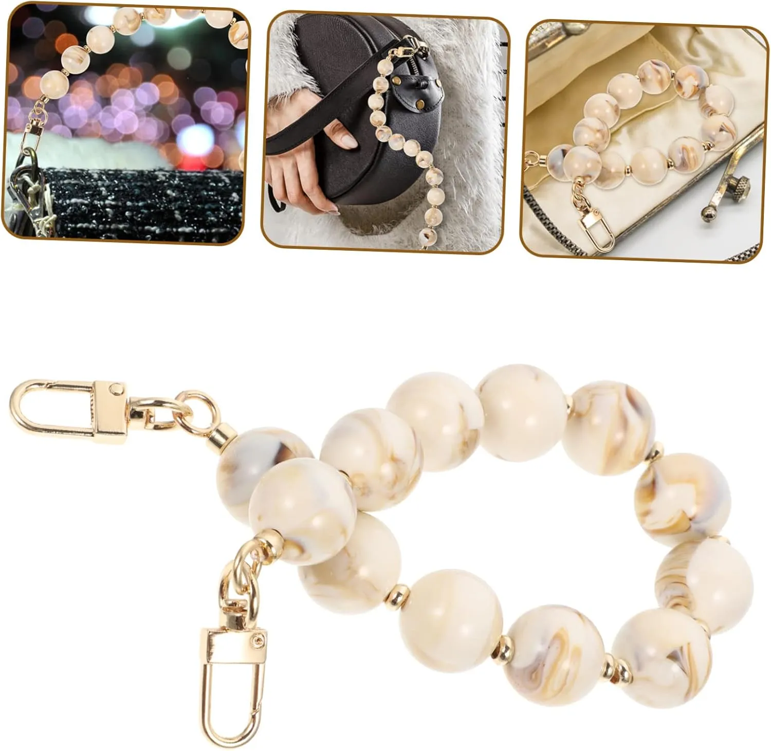 SEWACC Bag Hand Chain Resin Bag Strap Purse Chains for Handbags Purse Light Handbag Light Imitation Pearl Bag Straps for Handbags Beaded Handbag Chain Messenger Bag Alloy Chained