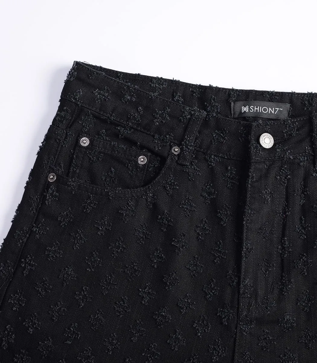 SHION7 Men's Denim Shorts, Relaxed Fit Knee Length Short Pants for Men, Ripped Baggy Half Pant, Streetwear Oversized Shorts