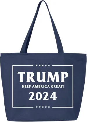 shop4ever Trump Keep America Great 2024 45th US President Heavy Canvas Tote with Zipper Reusable Shopping Bag