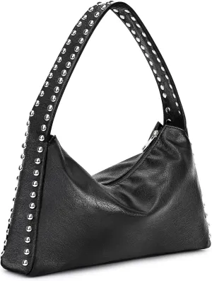 Shoulder Purse,Punk Studded Purse Western Solid Vintage Underarm Bag Tote Bag, Handbag with Zipper Closure for Women (Black-sliver)